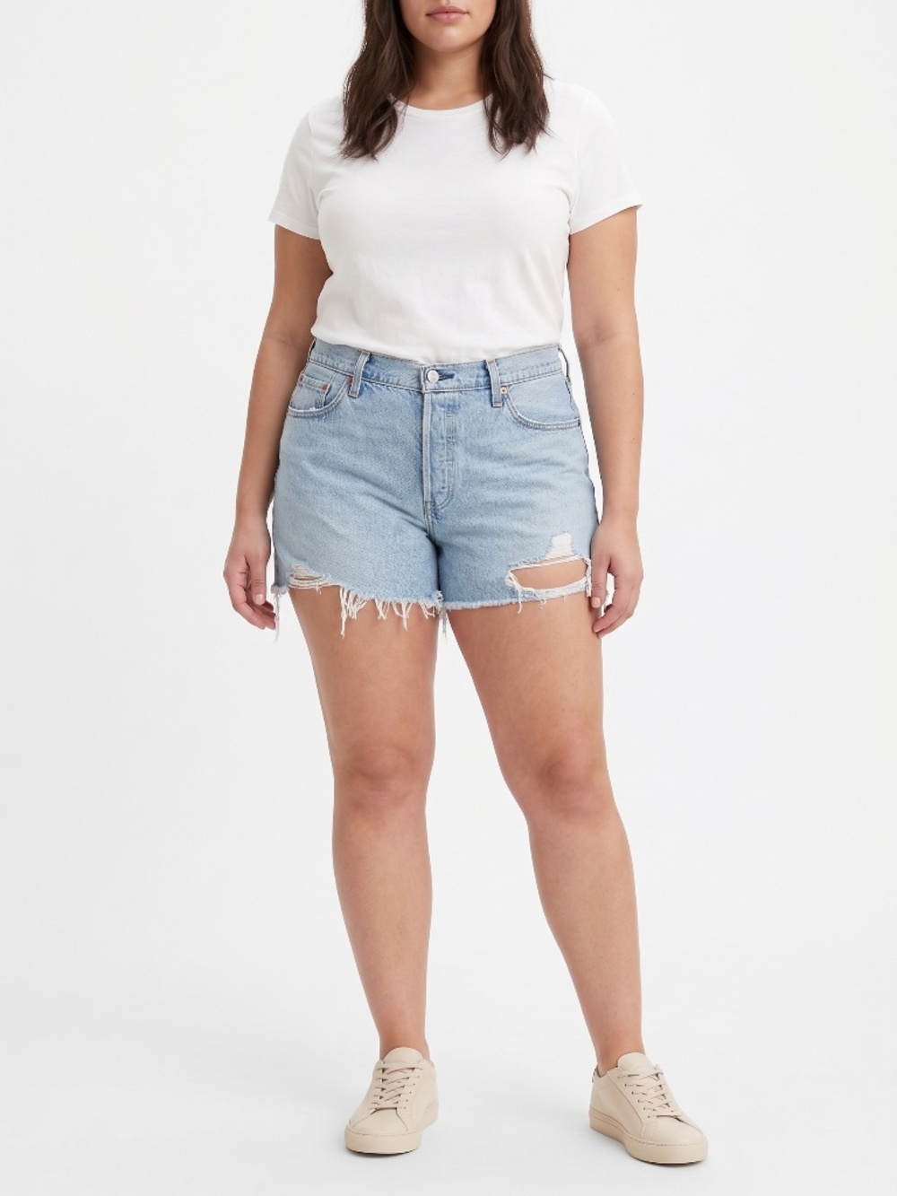 Levis 501 Womens Size 18W Light Wash High Rise Cutoff Denim Shorts Distressed
